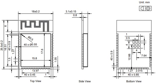 Mechanical Drawing - Espressif Systems ESP32-S3-WROOM-2 Multiprotocol Module